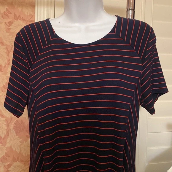 LUSH Swing Stretch Dress, Navy w Red Stripe, Medium - Picture 2 of 7